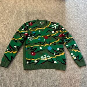 Ugly Christmas Sweater Green Crewneck with Festive Patterns XL
